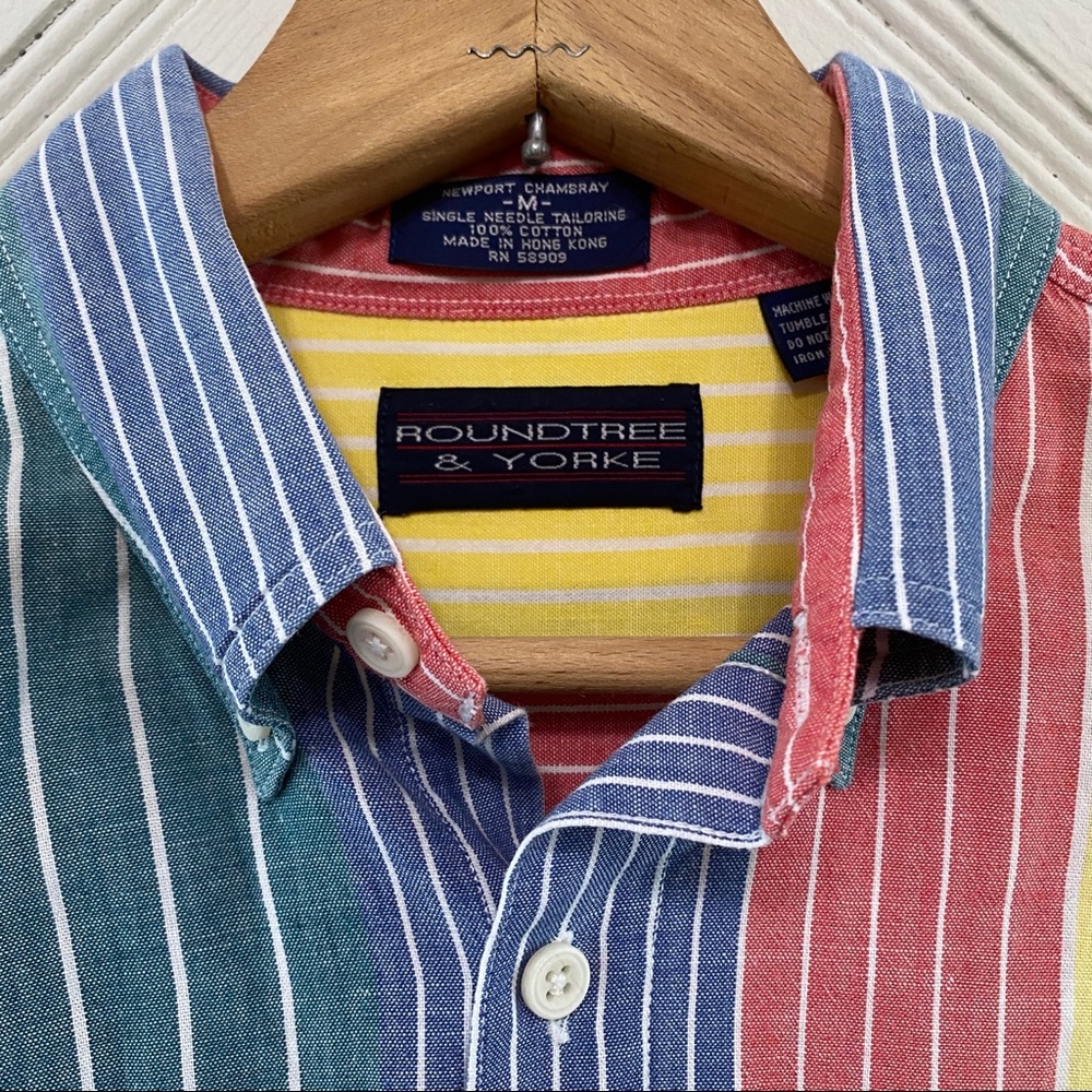 Vintage 90s Single Stitch Colorful Striped Shirt - Picture 3 of 9